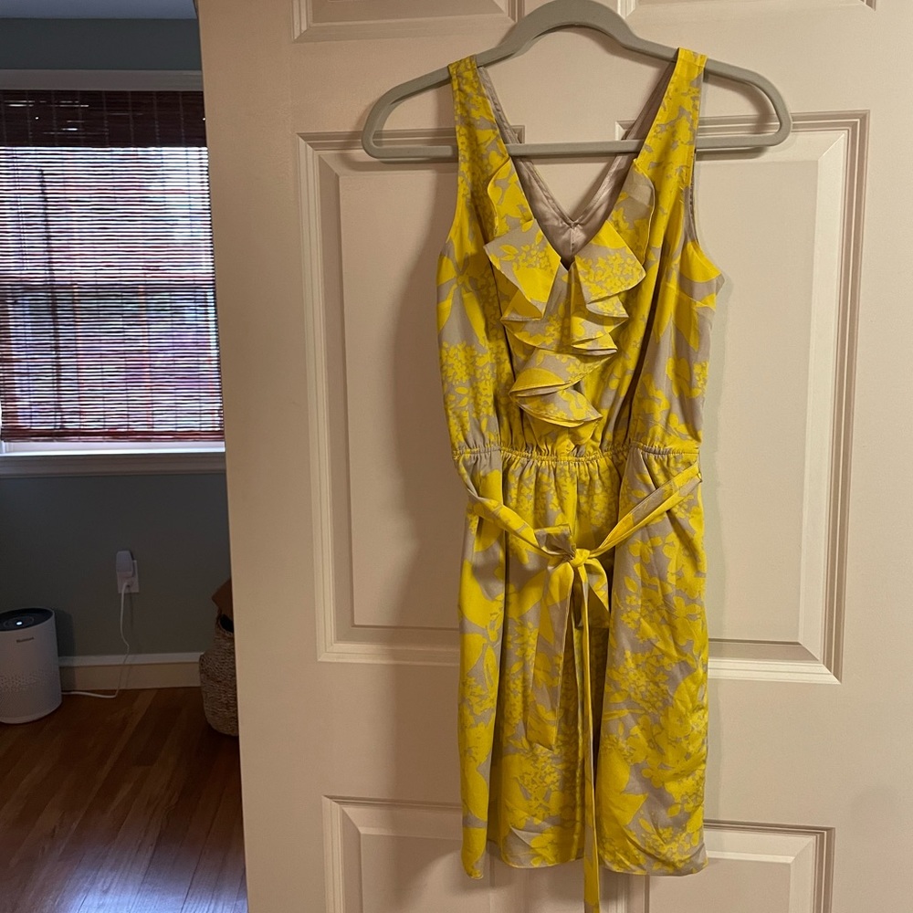 Yellow and gray floral dress.
